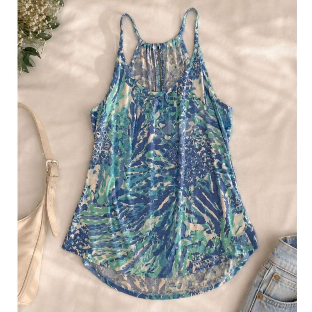 Lilly Pulitzer Lacy Tank Hey Hey Soleil Tropical Sleeveless Cotton Modal Top, M